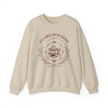 Load image into Gallery viewer, Stars Hollow sweatshirt, Gilmore Girls sweatshirt, Stars Hollow crewneck, cozy fall sweatshirt, burgundy crest sweatshirt, sand ash white sweatshirt, vintage style sweatshirt, cozy gift for her, classic town sweatshirt, coffee lover sweatshirt, Lukes Diner sweatshirt, Dragonfly Inn sweatshirt, soft cotton sweatshirt, heavyweight crewneck, nostalgic sweatshirt, TV show sweatshirt, comfy winter sweatshirt