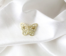 Load image into Gallery viewer, Gold and white butterfly brooch pearl shell