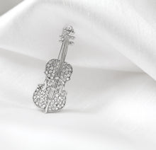 Load image into Gallery viewer, Violin Rhinestone Brooch Pin