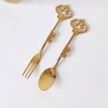 Load image into Gallery viewer, Gold vintage spoon anf vintage fork