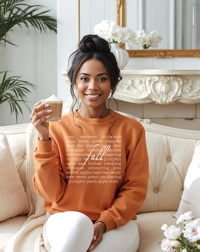 Fall Vibes lightweight Sweatshirt Orange Yam Color  Nostalgia typography women's sweatshirt for autumn