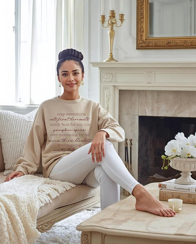 The fall season’s coziest Fall Nostalgia graphic women's sweatshirts 2025. Shop our heavyweight crewneck autumn sweatshirts with rich burgundy cursive typography