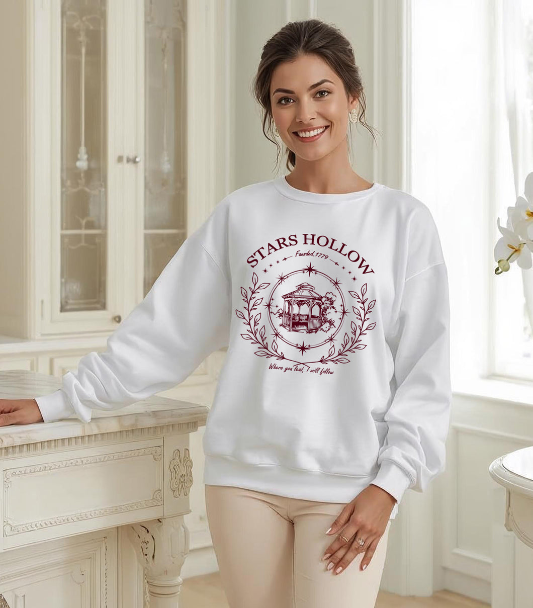 Stars Hollow sweatshirt, Gilmore Girls sweatshirt, Stars Hollow crewneck, cozy fall sweatshirt, burgundy crest sweatshirt, sand ash white sweatshirt, vintage style sweatshirt, cozy gift for her, classic town sweatshirt, coffee lover sweatshirt, Lukes Diner sweatshirt, Dragonfly Inn sweatshirt, soft cotton sweatshirt, heavyweight crewneck, nostalgic sweatshirt, TV show sweatshirt, comfy winter sweatshirt