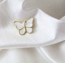 Load image into Gallery viewer, Gold and white butterfly brooch pearl shell

