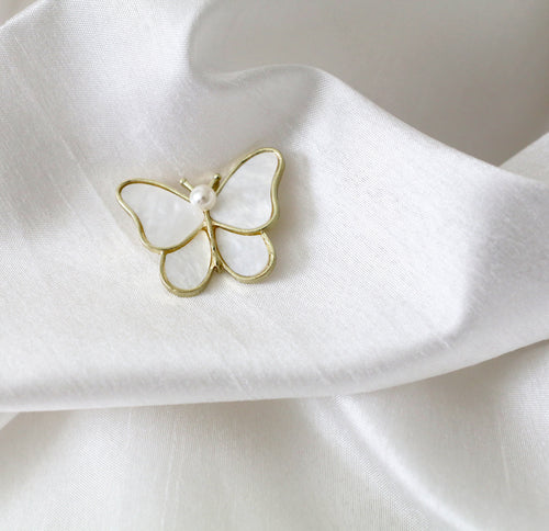 Gold and white butterfly brooch pearl shell