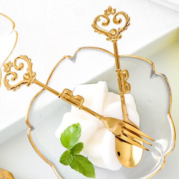 Mini gold vintage teaspoon and mini fork flatware